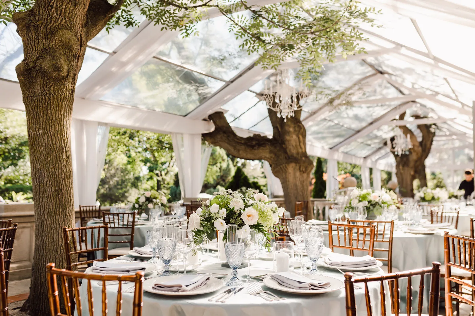 Round dining tables set in the hall